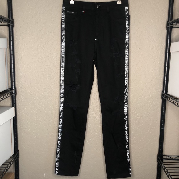 PHILIPP PLEIN MISS HIGH WAIST JEGGING LOGO STRIPES - Picture 8 of 16